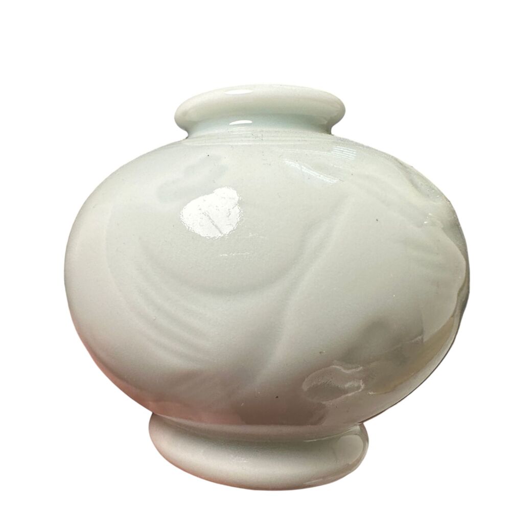 Asian Japan Japanese Floral Bird Etched Ceramic Mini Vase